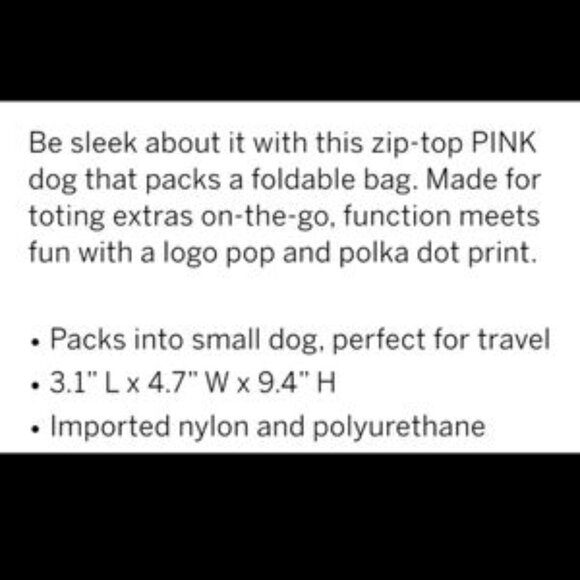NWT PINK VS puppy packable tote - Picture 3 of 5